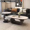 Mesa de Centro de Piedra Sinterizada Minimalista Italiana de Alta Gama Mesa de Café para el Hogar Sala de Estar Simple Moderna Oval Nueva Combinación de Lujo Ligero