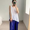 Miyake Roupas Top Feminino Camiseta Sem Manga Moda Verão Nova Irregular Solta plus size Camiseta Plissada Camisa Pequena