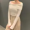 Top de punto coreano Dongdaemun para mujer, moda de alta gama, nueva colección de principios de otoño, elegante, ajuste ceñido, hombros descubiertos, manga larga