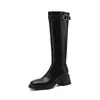 Botas Nuevas para Mujer de Otoño e Invierno Piel Suave Punta Redonda Botas de Jinete Tacón Grueso 6cm Hebilla de Cinturón Adelgazantes Chica Picante Botas Martin