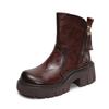Botas de Luxo Acessível Italianas com Solado Grosso e Zíper Lateral para Mulheres Outono e Inverno 2025 Botas Curtas Cavaleiro de Couro Bovino Costurado à Mão Botas de Motociclista Retrô
