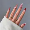 Estilo Chica Caliente Flor en Relieve con Pedrería 24 Piezas Uñas Postizas Puntiagudas Largas Francesas Chapadas en Oro Uñas Postizas Venta al por Mayor