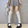 Meias de Outono e Inverno Japonesas Fofas Brancas Cremosas com Laço de Organza Renda Bufante Punho de Tricô de Algodão Femininas Escuras
