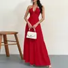 2026 Moda Feminina Europeia e Americana Transfronteiriça Cor Sólida Sexy Costas Abertas Alça de Amarrar Vestido Casual para Férias na Praia