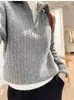 Suéter de Lã com Gola Grossa para Mulheres, Estilo Meio Zíper Outono e Inverno, Suéter Básico de Malha Solta, Suéter Amigo da Pele
