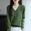 Suéter cárdigan tejido de cuello en V suave y cómodo para mujer 2026 Otoño e Invierno Nuevo estilo Casual Holgado Parte superior exterior y Camiseta de capa base