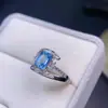 Anel de topázio natural puro anel de cristal rede completa superfície impecável topázio suíço pedra principal 5*7mm prata 925