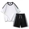 Traje de Tres Rayas para Hombre, Nuevo Estilo de Verano, Camiseta Suelta de Manga Corta, Pantalones de Cinco Cuartos, Conjunto de Dos Piezas, Traje Deportivo y de Ocio para Parejas