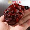 Palo de Rosa Hoja de Loto Vaca Pieza de Mano Yiming Xianyuan Talla en Madera Maciza Zodiaco Vaca Juguete Portátil y Regalo