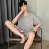 Pijama Masculino de Verão Fino de Manga Curta 100% Algodão Transfronteiriço, Estilo Kimono com Decote V, Tamanho Grande, Casual Simples, Roupa de Dormir Masculina