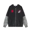 Moletom com capuz patchwork camuflado falso de duas peças, desbotado e com aspecto desgastado, estilo punk vintage, jaqueta masculina personalizada bordada para primavera e outono, moderna
