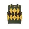 Ropa Europea y Americana Transfronteriza para Mujer ZA AliExpress Venta Caliente Estilo Retro Moda Capas Chaleco de Punto con Patrón de Diamantes
