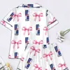 Pijama de Cardigan Rosa de Seda de Leche Transfronterizo Europeo y Americano para Mujer, Shorts de Manga Corta, Conjunto Casual Cómodo y Transpirable para el Hogar