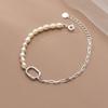 Nalan Plata S925 Perla Recorte Cuadrado Pulsera Asimétrica Estilo K Simple Elegante Joyería de Mano S4786
