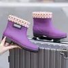 Botas de lluvia para mujer hasta la pantorrilla, zapatos de goma antideslizantes de moda para adultos hasta la pantorrilla, zapatos impermeables, botas de lluvia gruesas con forro de felpa para mujer