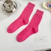 Calcetines para Mujer Primavera y Verano Algodón Color Sólido Calcetines Apilables ins Calcetines de Moda para Mujer Calcetines de Raya Japonesa Caña Media de Goma Alta