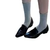 Sapatos femininos de couro estilo retrô britânico com textura de pele de carneiro, bico quadrado, simples e versáteis para o trabalho, mocassins slip-on de salto grosso para mulheres
