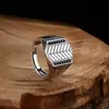 Anillo al por mayor de Plata de Ley 925 Anillo de Rayas Cuadradas Anillo Abierto Plata Tailandesa Retro Moda Joyería Personalizada