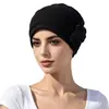 Gorro con turbante floral de color liso transfronterizo, Gorro pullover de flor plisada de color liso para mujer, Turbante cortavientos posparto, Gorro de maternidad
