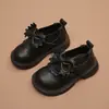 Zapatos de Cuero con Lazo para Niñas, Zapatos Coreanos de Suela Blanda para Niños de Otoño e Invierno, Elegantes Zapatos de Baile para Niñas Pequeñas