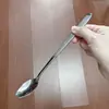 Cuchara Pequeña de Acero Inoxidable 304, Aspecto Elegante Patrón Vertical Mango Largo Cuchara para Revolver Té de la Tarde, Cucharadita, Cuchara Multifuncional para Yogur, Cuchara para Hielo