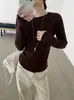 Camiseta base de lana de punto fino estilo coreano, cuello redondo, manga larga, prenda de punto para mujer, 26º otoño, nueva, corte entallado, top para ir al trabajo
