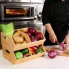 Caixa de Armazenamento de Bambu para Cozinha com Pintura Caixa de Armazenamento para Batata Cebola Alça Empilhável Sustentável Organizador de Alimentos Frutas Legumes
