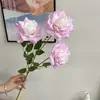 Boda Artificial 3 Cabezas Rosa Cuerno Grande Rosa Diamante Rosa Seda Hogar Decoración Suave Flor Falsa Salón de Bodas Pasillo Arreglo Floral