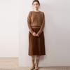 Saia de Cashmere para Mulheres 100% Cashmere Puro Nova Cintura Elástica Versátil Simples Tricotada de Comprimento Médio Saia Plissada