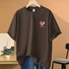 Camiseta de Manga Corta Pesada 100% Algodón para Mujer 2026 Nuevo Estilo Camiseta con Estampado de Corazón Diseño de Nicho Top de Media Manga
