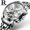 Reloj Mecánico Puro Correa de Acero Sólido Acero Inoxidable Totalmente Automático Reloj de Hombre de Gama Alta Reloj Mecánico Transparente Totalmente Calado para Hombre
