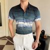 Explosões Europeias e Americanas Camisa Casual Masculina de Lapela Não Amassa Tendência Estampa Digital Moda Camisa de Manga Curta 3006