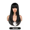Peruca atmosférica estilo europeu e americano transfronteiriço, com cor degradê, para mulheres, aplique completo com franja, cabelo preto longo e liso, peruca ligeiramente ondulada, cabeça inteira