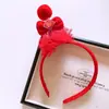 C02 diadema de lazo rojo luminoso de Año Nuevo para niños niña decoración festiva de Año Nuevo para padres e hijos sombrero tridimensional de pompón de piel