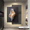 Pintura Decorativa para Vestíbulo Pintura de Pared Abstracta Geométrica de Alta Gama Pintura para Pared de Sala de Estar Minimalista Pasillo de Entrada Frente Directo a la Puerta Lámpara de Pared para Pasillo