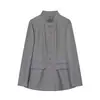 Ins transfronterizo estilo europeo y americano 2026 nueva moda elegante para mujer al por mayor para el trabajo color liso cuello alto entallado blazer