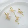 Ouro 14K Preenchido Cor Duradoura Linha Laço Meio Furo Suporte para Contas Gancho de Orelha DIY Artesanal Brinco de Pérola Adesivo Material para Joias de Orelha
