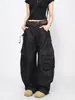 Calça Jeans Cargo Plissada com Bolso Grande Estilo High Street Americano Outono/Inverno 2026 Nova Calça de Cintura Alta Solta de Perna Larga Comprimento Total