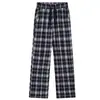 Pantalones deportivos holgados versátiles de pierna recta, cintura media con cordón, a cuadros y rayas estilo americano, transpirables, ligeramente elásticos, largos, casuales para hombre