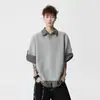 Camiseta Patchwork Xadrez Falsa Duas Peças Streetwear Masculina Verão Casual Versátil Malandro Bonito High-End Solta Manga Curta Camisa POLO