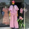 Ropa Femenina Transfronteriza Europea y Americana Verano 2026 Nuevo Conjunto Dulce y Fresco de Top Holgado con Cuello en V y Cordón y Pantalones de Pierna Ancha