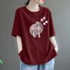 Nova Camiseta de Algodão Estampada de Manga Curta Estilo Chinês 2026 Popular Moda Verão Tamanho Grande Top Solto Tendência