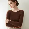 Suéter feminino gola redonda, prêt-à-porter de primeira linha, 100% cashmere, caimento justo, quente, camada base de malha justa