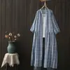 Vestido de Gaze Dupla Solto Plus Size com Gola Alta 2026, Cardigan Solto Estilo Floresta Vestido Xadrez de Manga Longa, Estilo Artístico