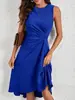 Vestido de Punto sin Mangas con Cuello Redondo de Color Sólido Ajustado con Abertura, Nueva Moda para Mujer, Comercio Exterior Europeo y Americano