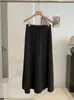 KEKEZOON Falda Midi de Punto Otoño Invierno con Drapeado Cintura Alta y Cordón Falda Larga de Color Sólido con Temperamento para Mujer Moderna 9356