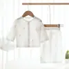 Conjunto de algodón fino de verano para bebé, directo de fábrica, de manga larga y pantalón largo, conjunto unisex de ropa para el hogar para bebé con cárdigan