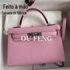 H Bolsa Kelly de Costura com Cera Feita à Mão Segunda Geração Estampa de Palma Versão Alta Mini Bolsa de Mão Bolsa de Ombro Transversal