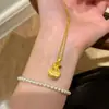 Colar com Pingente Pequeno Saco da Sorte Antigo Escovado Banhado a Ouro para Mulheres, Colar de Ouro Saco de Dinheiro, Galvanoplastia de Liga de Ouro de Imitação