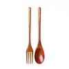 Conjunto de Três Peças de Colher, Garfo e Hashis de Madeira Maciça Nanmu, Hashis Pessoal, Bolsa de Pano Portátil para Exterior, Garfo de Madeira, Colher, Talheres, Portátil